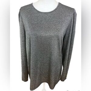 Liz Claiborne Gray/Silver Top Long Sleeve With Buttons Size Large Sparkly
